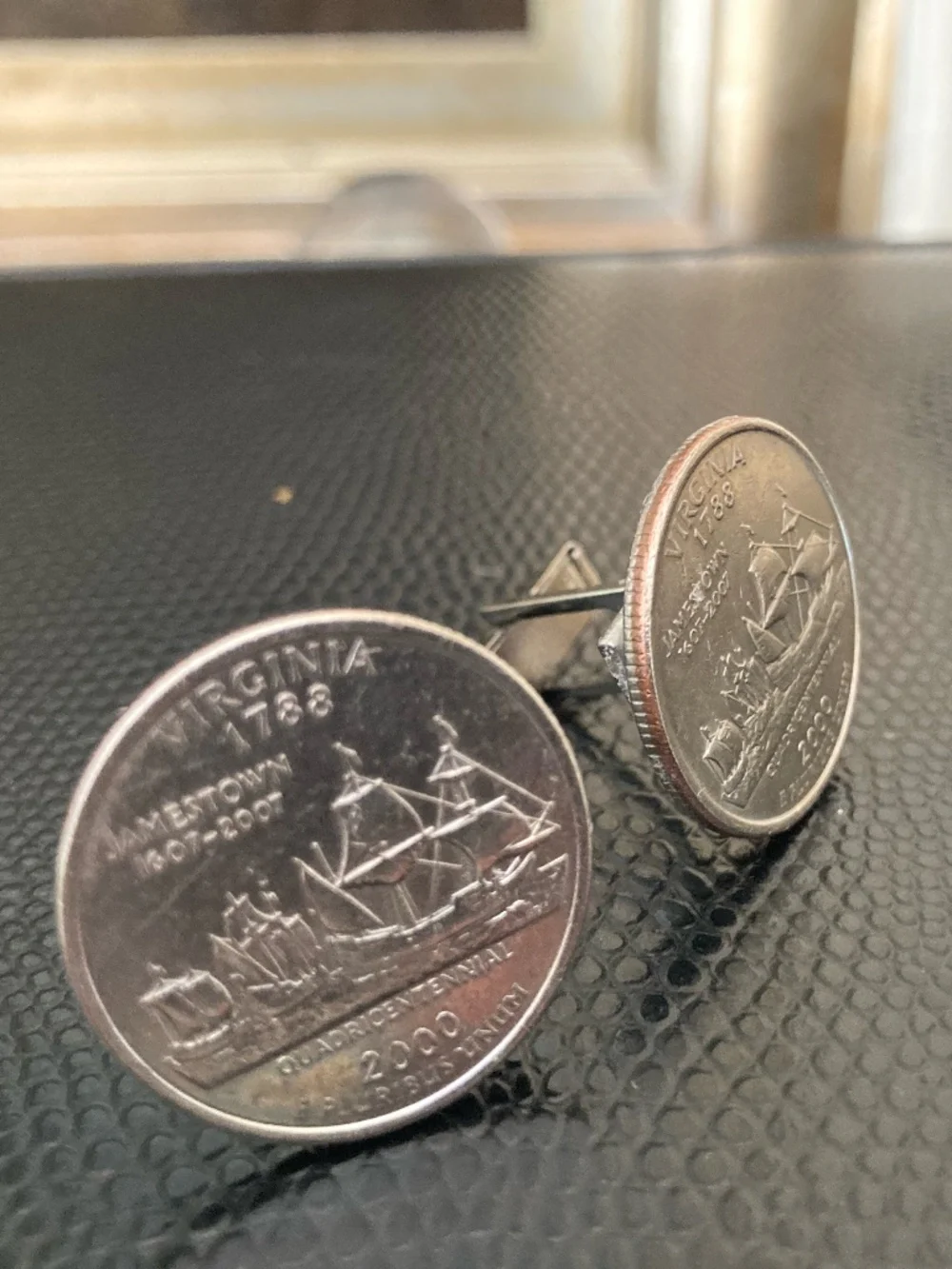 Virginia Jamestown Quadricentennial Quarter Cufflinks – Handmade Coin Jewelry